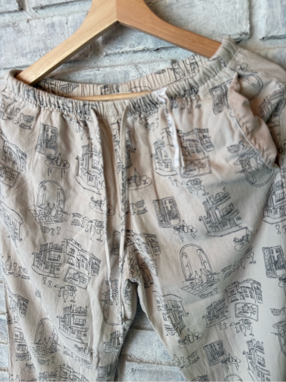 Beige Printed Drawstring Trousers - Women's Relaxed Fit
